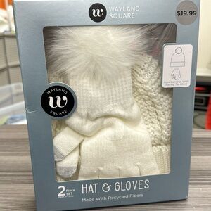 Wayland Square hat and glove set hat and gloves are cream texting tip gloves